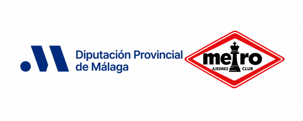Logotipo azul de la Diputación Provincial de Málaga junto al logotipo rojo de Ajedrez Metro Club